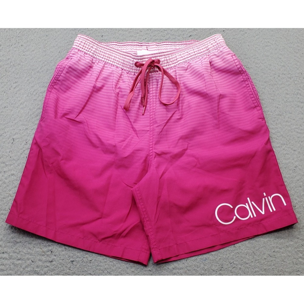 Calvin Klein Swim Trunks Board Shorts Mens S Multi Gradient Striped Drawstring